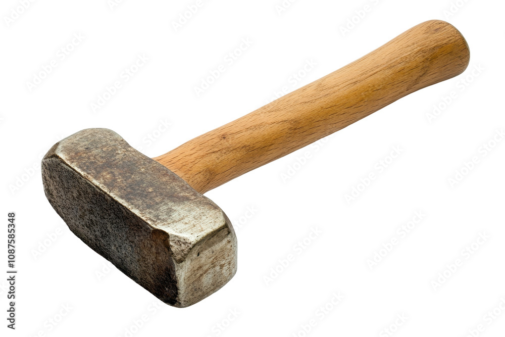 Heavy hammer with wooden handle resting on isolated Heavy hammer with wooden handle resting on isolated