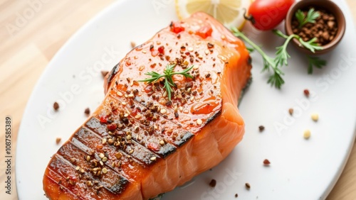 Gourmet Grilled Salmon Fillet with Lemon, Herbs, and Spices - Perfect for a Healthy and Delicious Meal