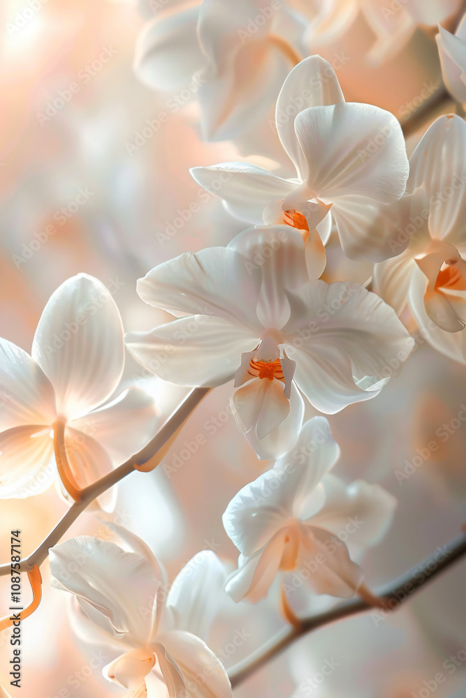 Obraz premium Beautiful white orchid flowers with a light background 