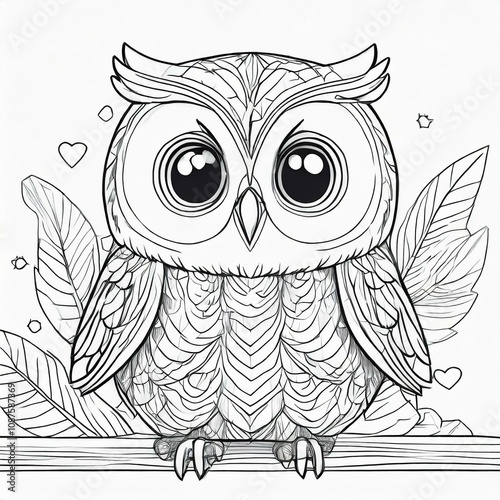 Coloring pages for kids line art baby owl theme photo