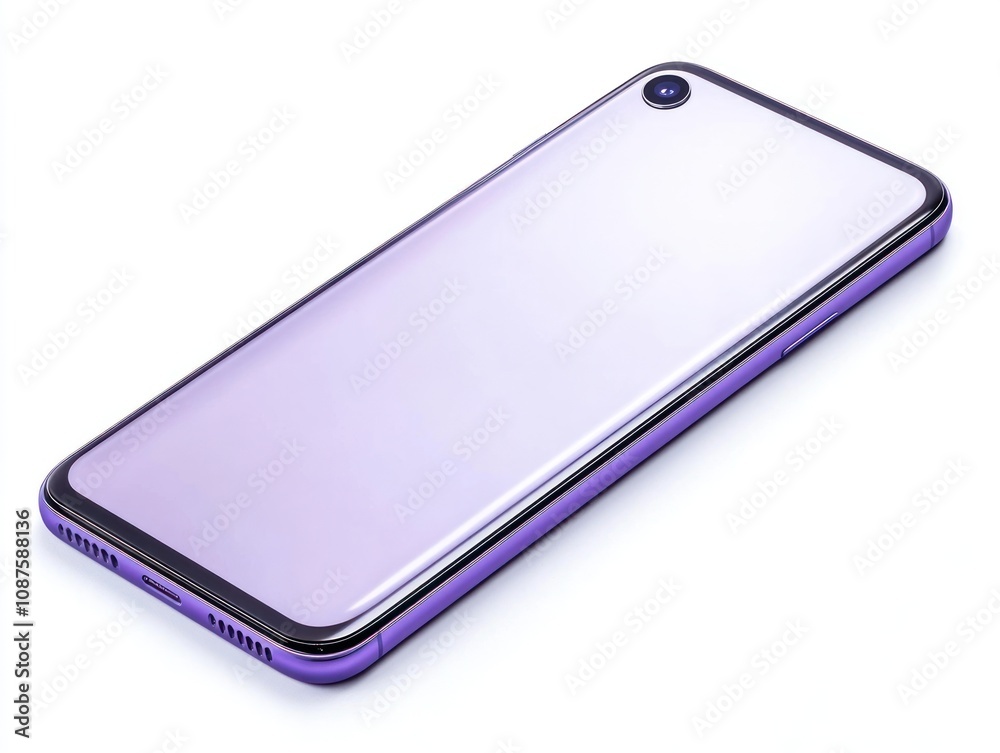 A sleek purple smartphone viewed from the back, showcasing its modern design. A sleek purple smartphone viewed from the back, showcasing its modern design.