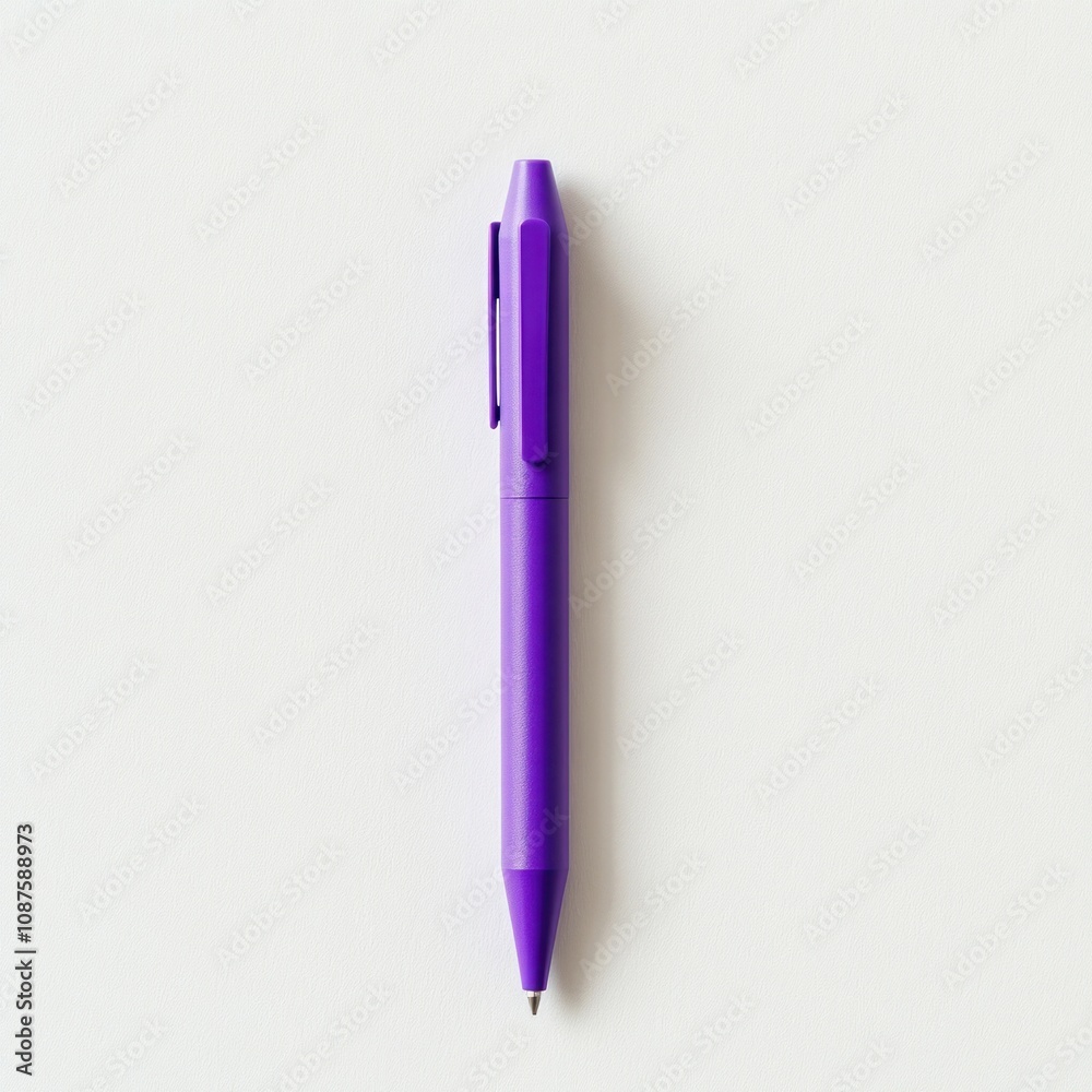 A purple pen lying horizontally on a white background, ideal for writing and drawing. A purple pen lying horizontally on a white background, ideal for writing and drawing.