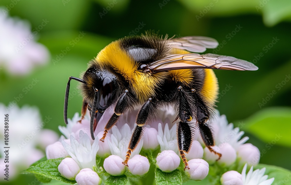Magnificent Bumblebee on a Delicate Flower - A Stunning Macro Shot Magnificent Bumblebee on a Delicate Flower - A Stunning Macro Shot