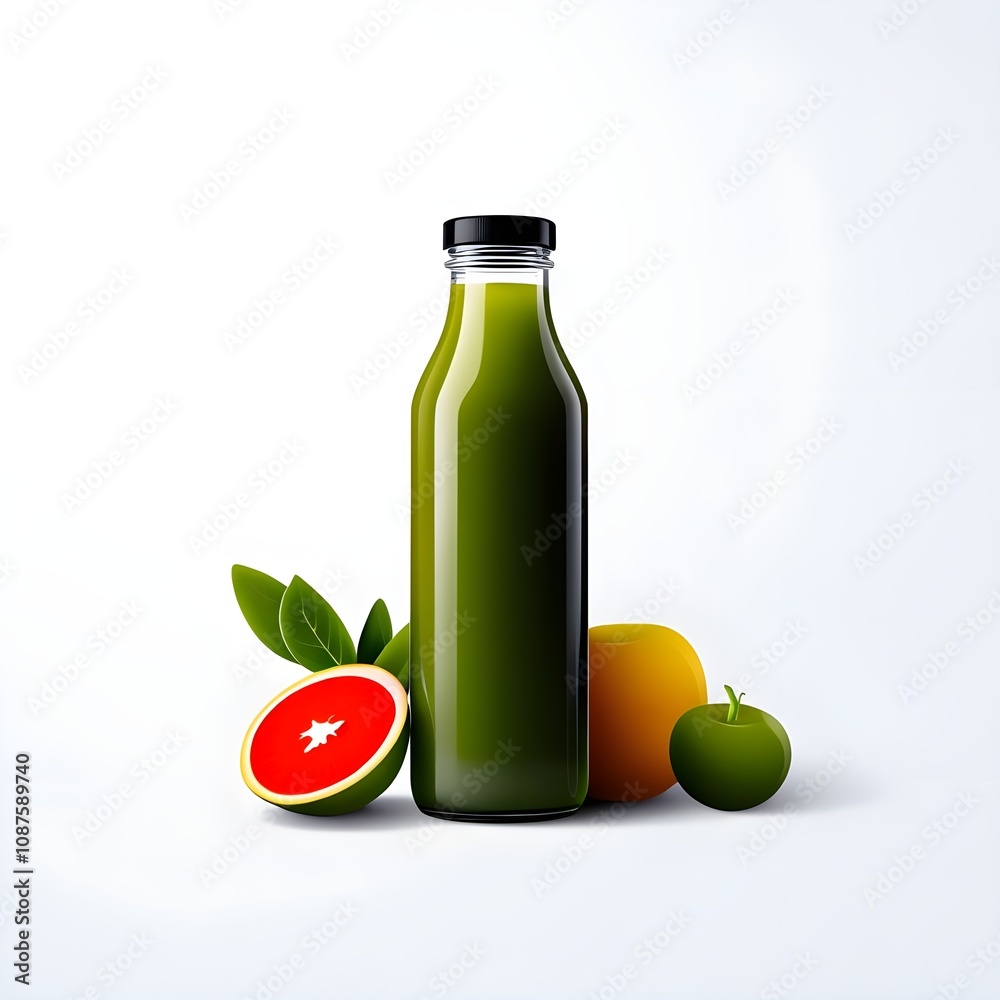 Unleash freshness with unbranded natural juices in sleek bottles, showcasing purity in a minimalist composition on a white background Unleash freshness with unbranded natural juices in sleek bottles, showcasing purity in a minimalist composition on a white background