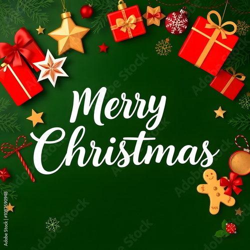 Wallpaper Mural Festive Merry Christmas Card with White Cursive and Holiday Icons Torontodigital.ca