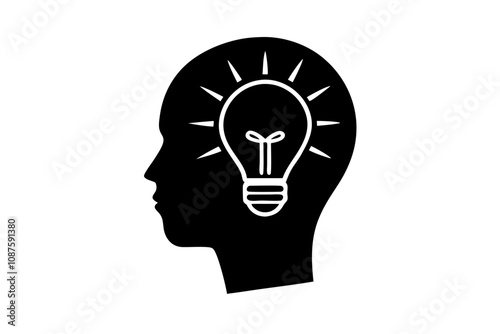 Head Silhouette with Idea Bulb - Creative Inspiration Design Concept