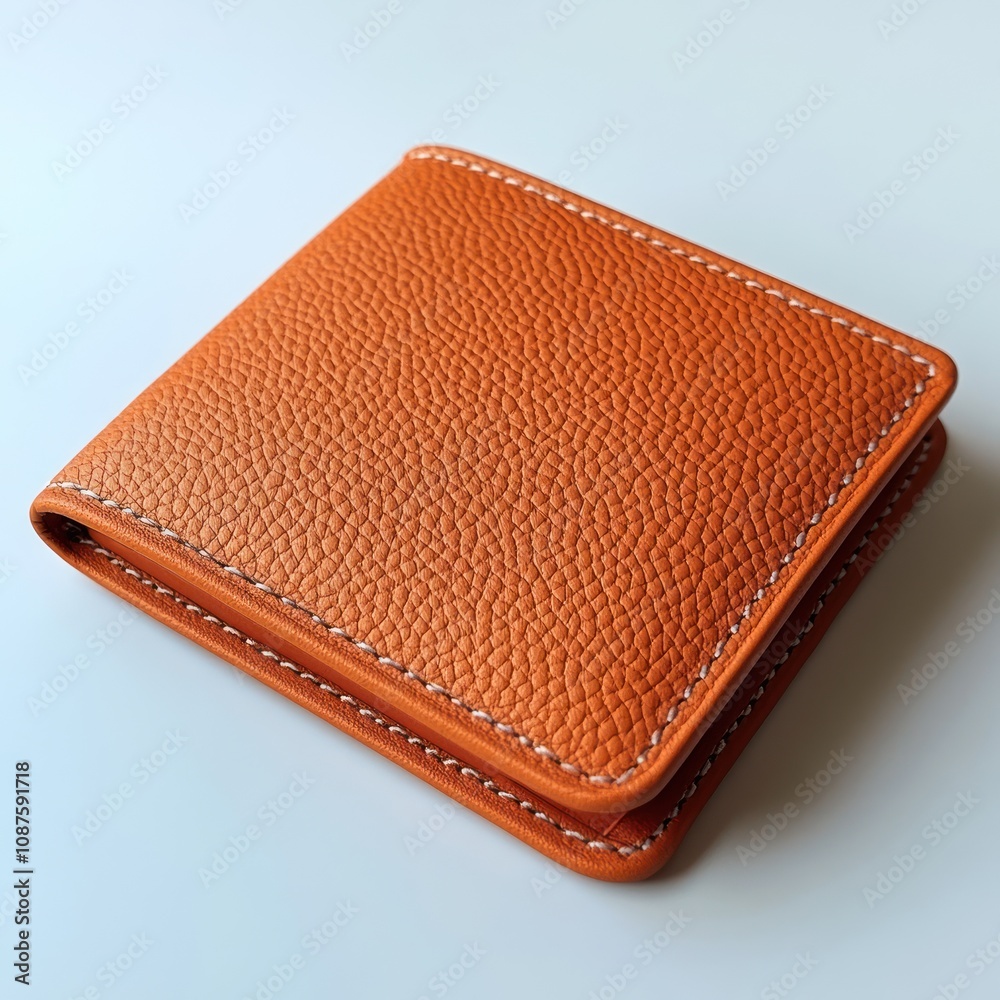 An orange leather wallet with a textured finish, designed for holding cards and cash.