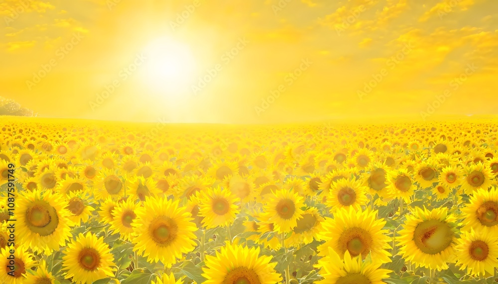 Obraz premium Sunflower Field in Full Bloom Under Summer Sun