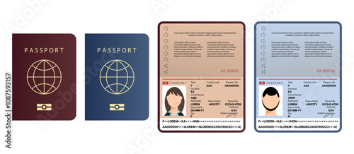 Open passport document in a flat design