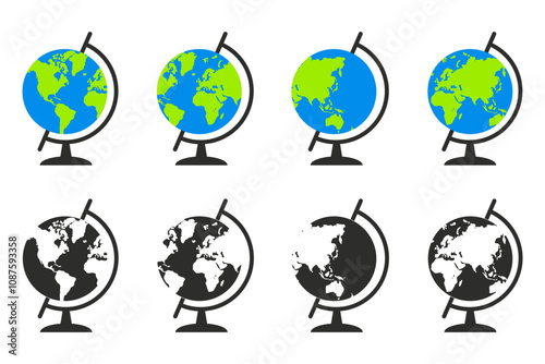 Set of globe Planet Earth in a flat design