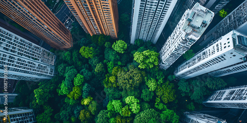 Urban Green Oasis Surrounded by Tall Modern Buildings photo