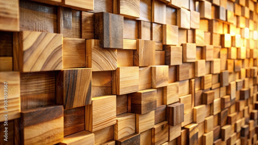 A wall constructed from a repeating pattern of wooden blocks, the natural grain and warm color of the wood creates a visually captivating and tactile surface. A wall constructed from a repeating pattern of wooden blocks, the natural grain and warm color of the wood creates a visually captivating and tactile surface.
