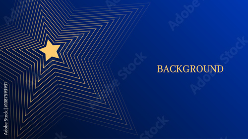 Dark blue abstract background with yellow blended lines pattern, modern geometric outline star. Christmas or New Year banner template