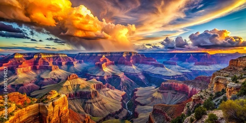 Surreal Grand Canyon Landscape in Arizona, USA: A Dreamlike Journey Through Colorful Rock Formations and Ethereal Skies for Nature and Travel Enthusiasts