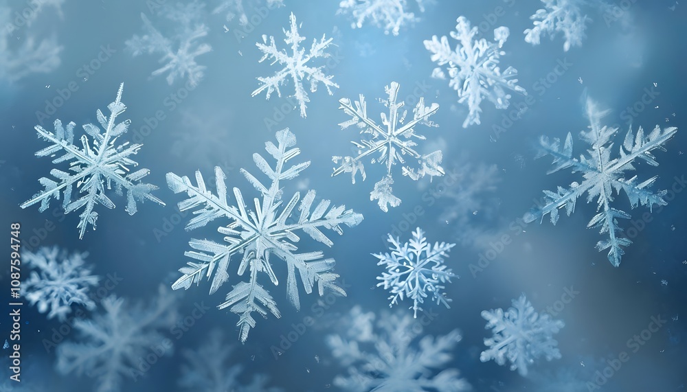 Winter Snowflakes Close-Up with Frosty Background