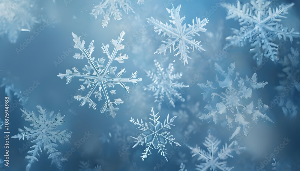 Winter Snowflakes Close-Up with Frosty Background Winter Snowflakes Close-Up with Frosty Background