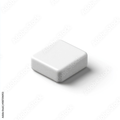 A simple white eraser on a clean background, used for correcting pencil marks.