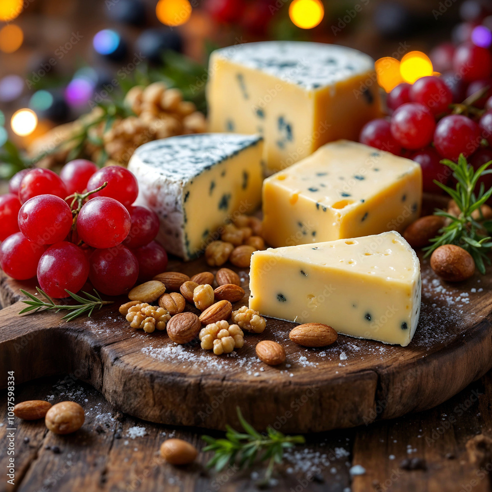 Gourmet Cheese Platter with Grapes, Nuts, and Fresh Herbs Gourmet Cheese Platter with Grapes, Nuts, and Fresh Herbs