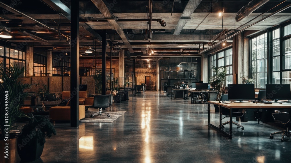 Modern Industrial Office Space Design With Exposed Pipes
