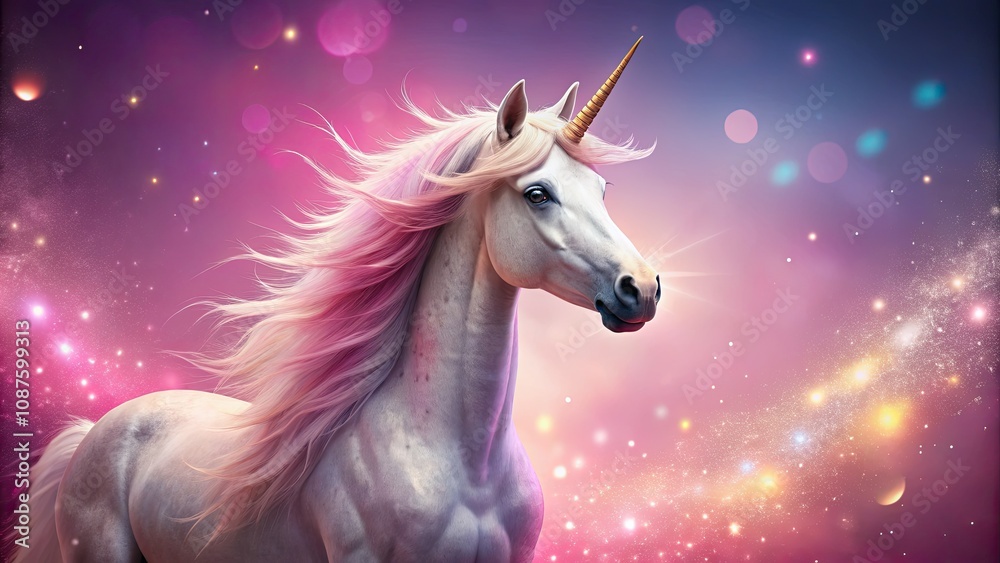 Majestic Unicorn on Pink Background - Enchanting 3D Render for Fantasy Lovers