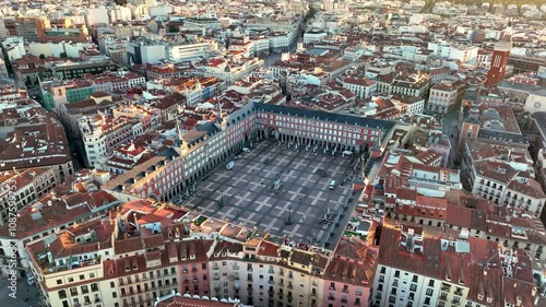 Aerial view of historical downtown of Madrid city in Spain. plaza mayor