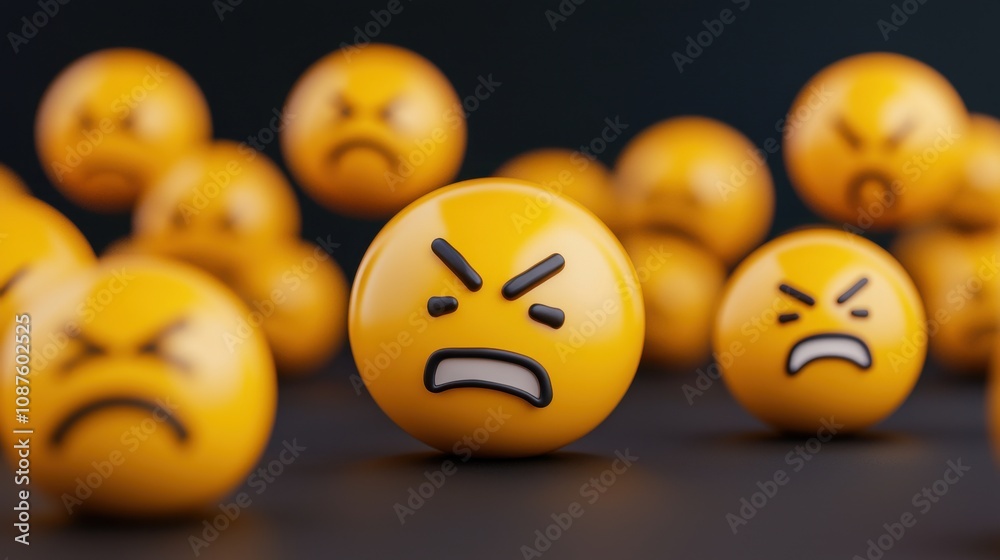 An array of expressive yellow emojis displaying various emotions. An array of expressive yellow emojis displaying various emotions.
