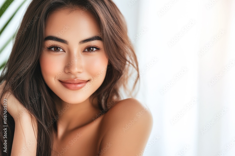 woman with glowing skin posing naturally for beauty products advertisement woman with glowing skin posing naturally for beauty products advertisement