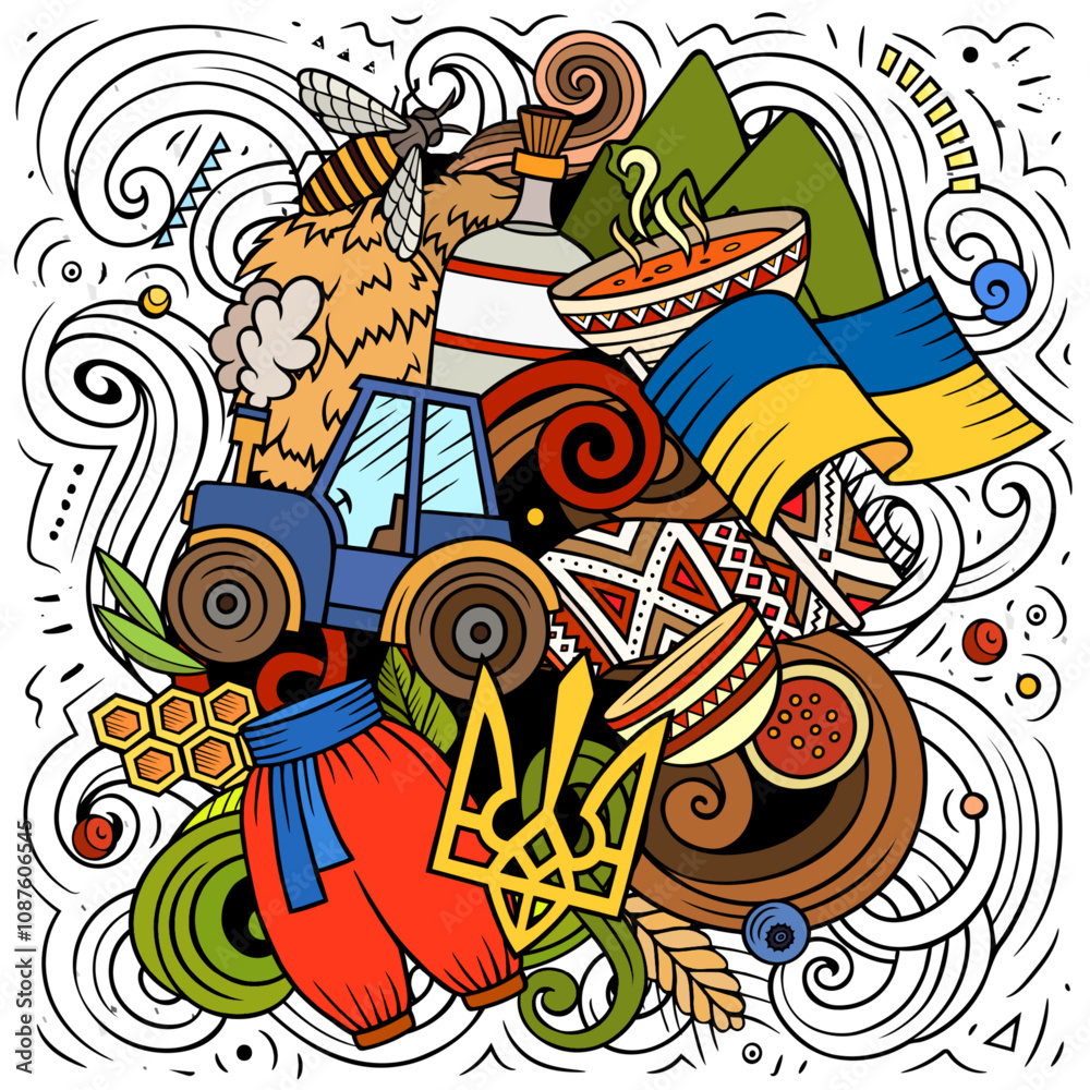 Ukraine cartoon doodle illustration. Funny Ukrainian design. Ukraine cartoon doodle illustration. Funny Ukrainian design.
