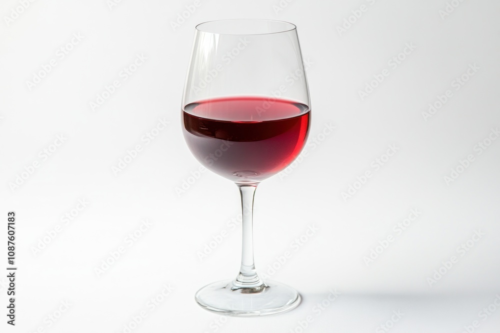A wine glass filled with red wine on a white background. A wine glass filled with red wine on a white background.