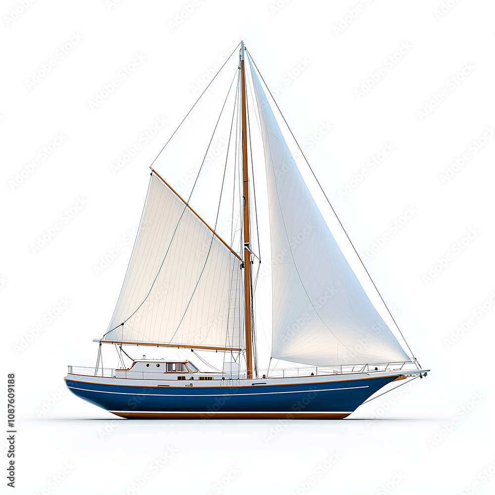 Fototapeta premium Illustration of a Sailboat with Open Sails Isolated on White Background