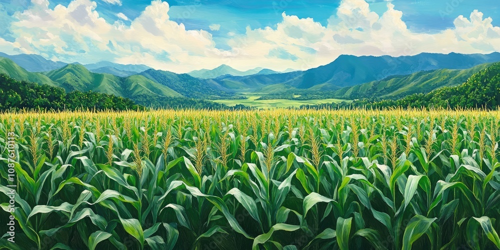 Vibrant corn field showcasing lush greenery and golden ears, perfect representation of expansive corn fields thriving in natural beauty and abundance. Experience the charm of corn fields Vibrant corn field showcasing lush greenery and golden ears, perfect representation of expansive corn fields thriving in natural beauty and abundance. Experience the charm of corn fields