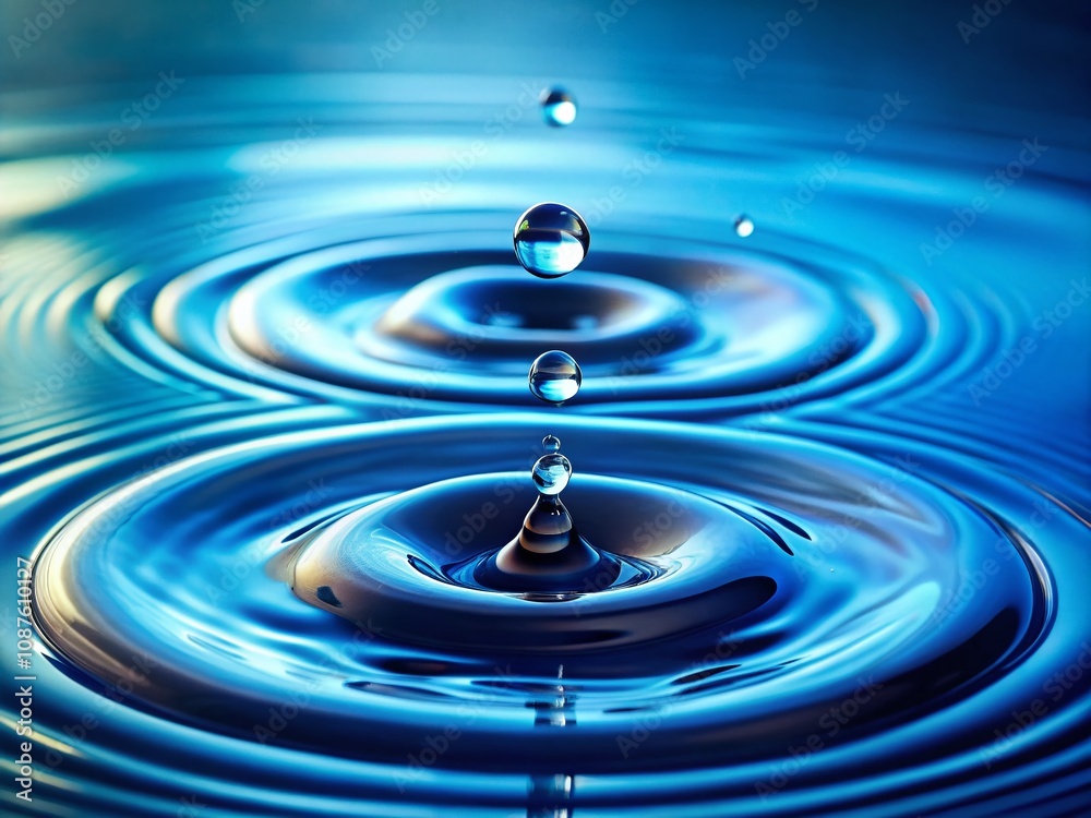 Three Drops of Rain Creating Diverging Circles in Blue Water - A Captivating Top View of Nature's Perfect Harmony with Water Ripples Three Drops of Rain Creating Diverging Circles in Blue Water - A Captivating Top View of Nature's Perfect Harmony with Water Ripples