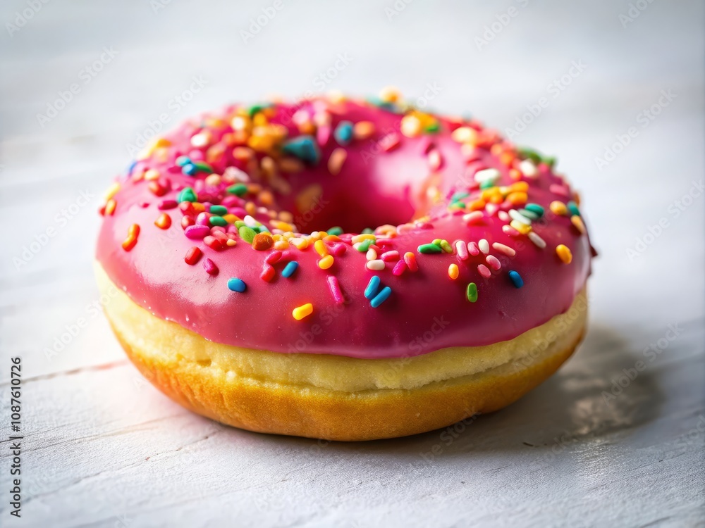 Colorful Pink Frosted Donut with Sprinkles - A Sweet Treat for Dessert Lovers Colorful Pink Frosted Donut with Sprinkles - A Sweet Treat for Dessert Lovers