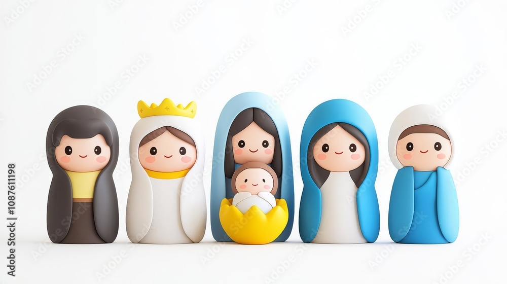 Fototapeta premium Colorful figurines representing a nativity scene.