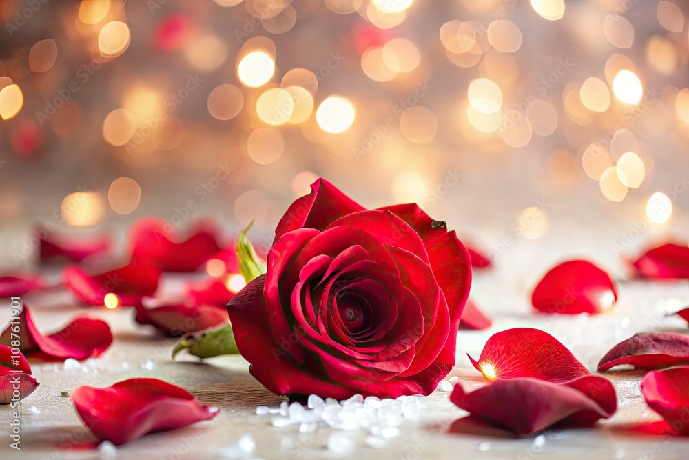 Red Rose Petals Blossoms with Bokeh Effect on White Background for Romantic and Elegant Decor Red Rose Petals Blossoms with Bokeh Effect on White Background for Romantic and Elegant Decor