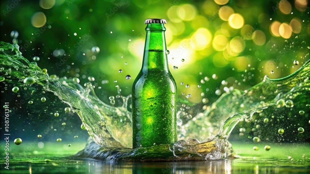 Refreshing Splash on Green Beer Bottle - Candid Photography