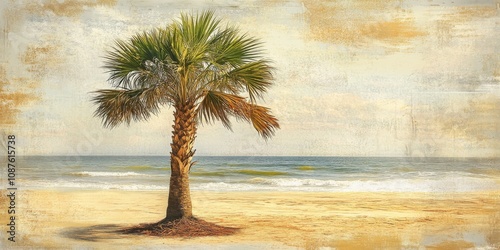 Texture of a Washintonia palm tree on the sandy beach, highlighting the unique features of the Washintonia palm tree against a serene seaside backdrop. Perfect for nature and beach enthusiasts. photo