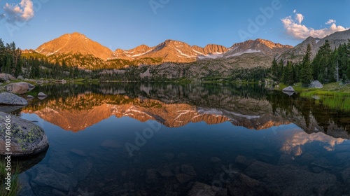 Majestic Mountain Lake Reflection Sunset Golden Hour Serenity