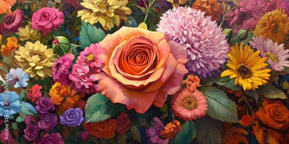 Vibrant rose bud accompanied by an array of colorful flowers, showcasing the beauty of floral arrangements and the charm that colorful flowers bring to any setting. Vibrant rose bud accompanied by an array of colorful flowers, showcasing the beauty of floral arrangements and the charm that colorful flowers bring to any setting.