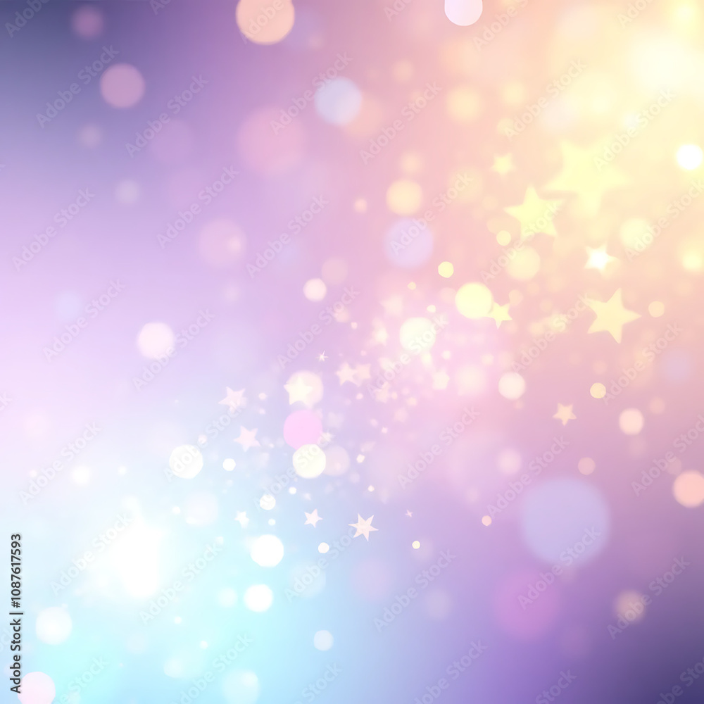 Glittering gradient background with hologram effect and magic lights. Holographic abstract fantasy backdrop with fairy sparkles, gold stars and festive blurs Glittering gradient background with hologram effect and magic lights. Holographic abstract fantasy backdrop with fairy sparkles, gold stars and festive blurs