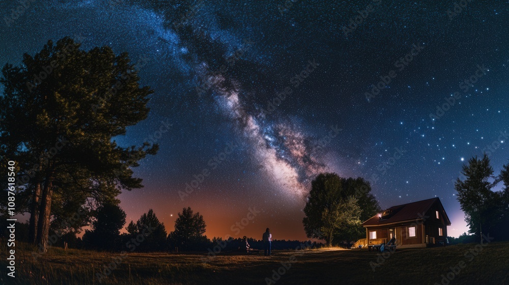 Milky Way Galaxy Night Sky Cabin Nature Stargazing Trees Landscape Milky Way Galaxy Night Sky Cabin Nature Stargazing Trees Landscape