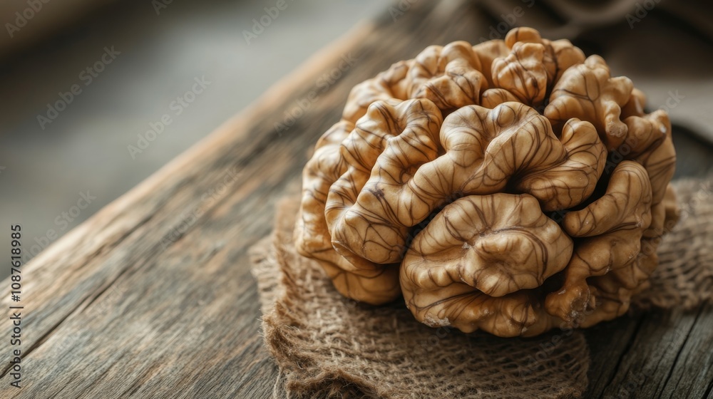 Detailed Close-Up of a Natural Brain-Like Walnut on Rustic Wooden Surface Capturing Unique Textures and Organic Features for Culinary and Agricultural Uses Detailed Close-Up of a Natural Brain-Like Walnut on Rustic Wooden Surface Capturing Unique Textures and Organic Features for Culinary and Agricultural Uses