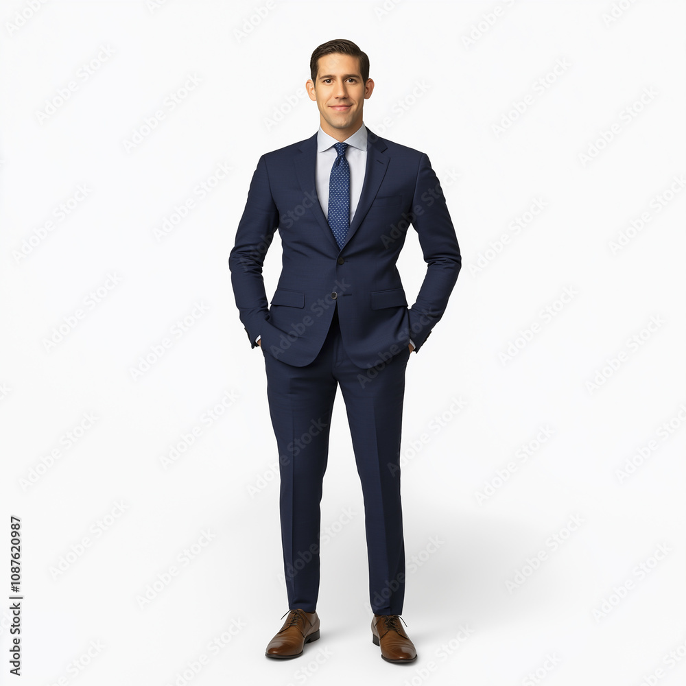 A confident business professional in formal attire on a solid white background A confident business professional in formal attire on a solid white background