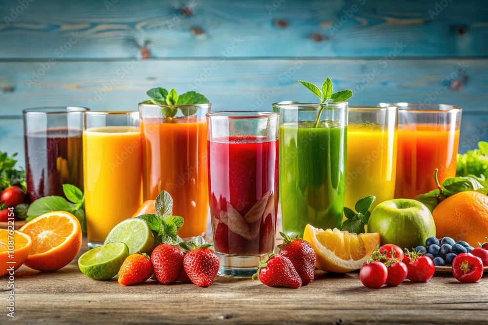 Vibrant Fruit Juices Collection on Clear Background for Creative Projects and Design Vibrant Fruit Juices Collection on Clear Background for Creative Projects and Design