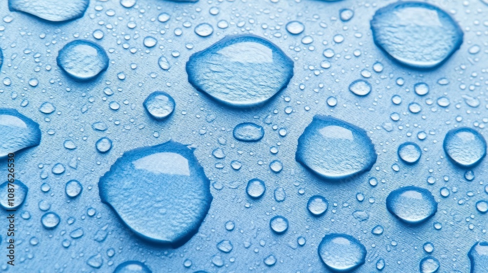 Close-up of water droplets on a blue textured surface Close-up of water droplets on a blue textured surface