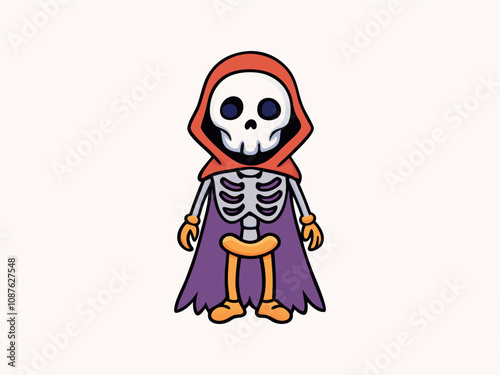 Halloween cartoon skeleton character vector illustration on a black background