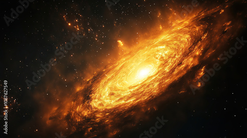 Explore the beauty of a fiery galaxy swirling in the deep cosmos with bright stars in a stunning night sky. Generative AI