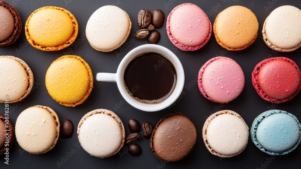 Coffee Tasting with Colorful Macarons Bakery Coffee Tasting with Colorful Macarons Bakery