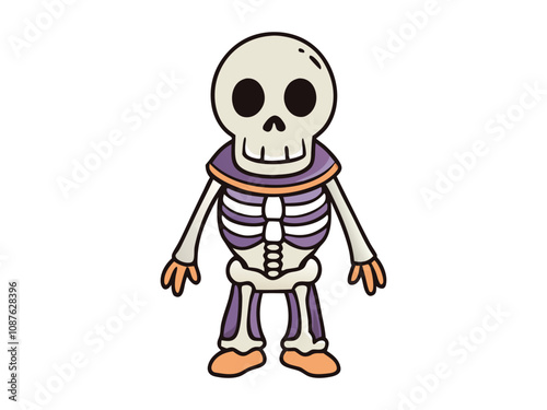 Halloween cartoon skeleton character vector illustration on a black background