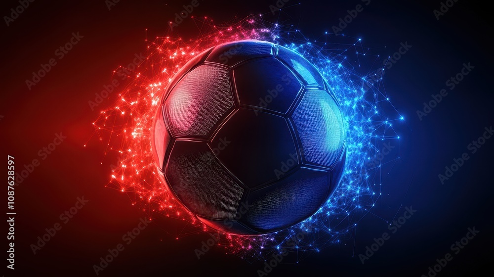 Naklejka premium a soccer ball with red and blue lights